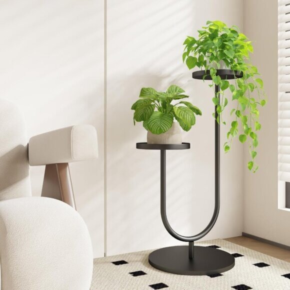 Other - New Tall Indoor Plant Stand, Modern Black Metal 2 Pot Holder for Home Decor